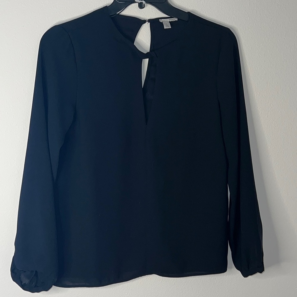 Halogen Black lined long sleeve blouse dressy career top Sz S